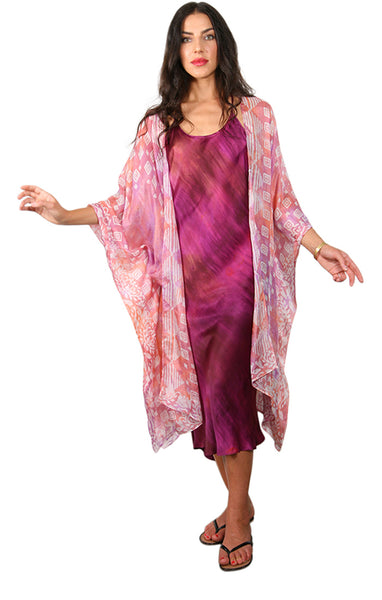 3/4 Long Open Front Silk Batik Kaftan