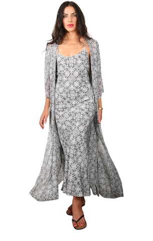 Long Open Front Kaftan - Lace Print