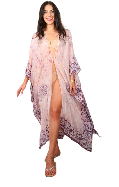 3/4 Long Open Front Silk Batik Kaftan