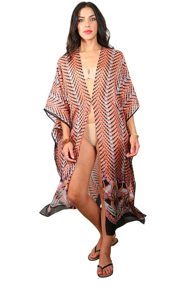 3/4 Long Open Front Silk Kaftan