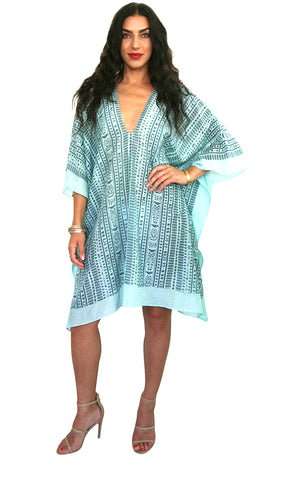 Mid Length Cotton/Silk V-Neck Kaftan